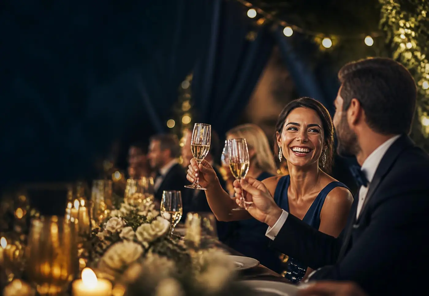 Guests celebrating at an elegant evening reception